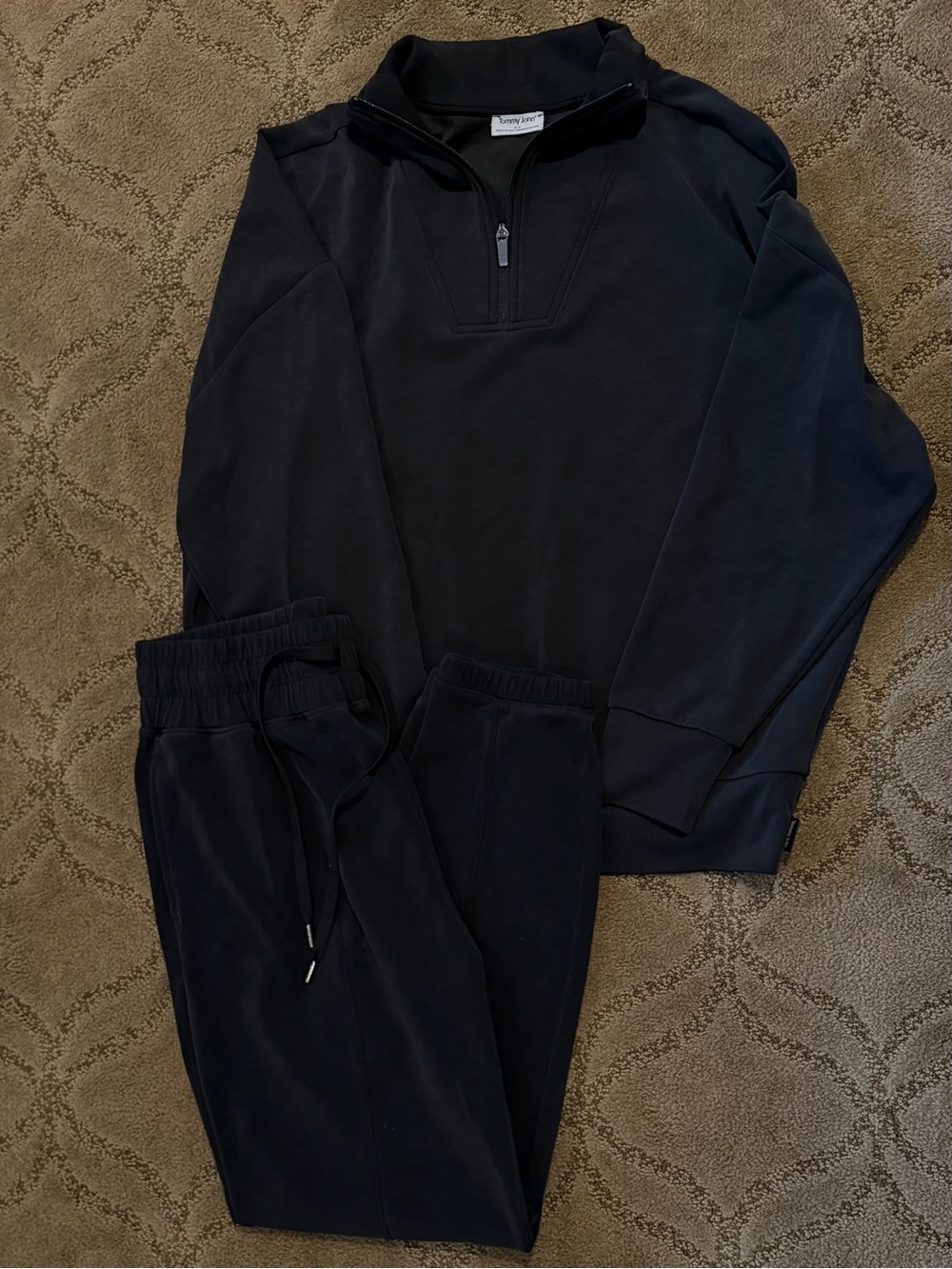 Tommy John Black Track Pants & Quarter-Zip Pullover Set